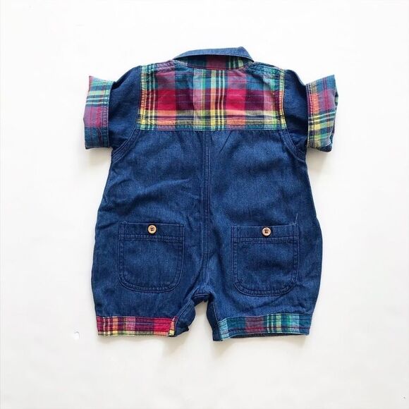 Vintage Pop soda chambray plaid detail romper 3T - Picture 7 of 8